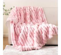 Battilo Faux Rabbit Fur Throw Blanket, Pink Fluffy Blanket, 125x150cm