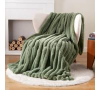 Battilo Faux Rabbit Fur Throw Blanket, Sage Green Fluffy Blanket, 125x150cm