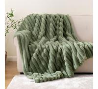 Battilo Faux Rabbit Fur Throw Blanket, Sage Green Throws Large, 150x200cm
