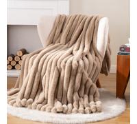 Battilo Faux Rabbit Fur Throw Blanket, Tan Fluffy Blanket, 125x150cm