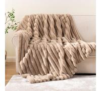 Battilo Faux Rabbit Fur Throw Blanket, Tan Sofa Throws Large, 150x200cm