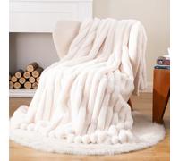 Battilo Faux Rabbit Fur Throw Blanket, White Fluffy Blanket, 125x150cm