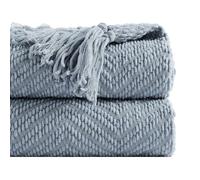 Battilo Herringbone Knitted Throw Blanket with Fringes, Super Soft Warm Cozy Blue Large Throws for Sofa Bed Chair Gift, Texture Decorative Boho Blanket for All Season, 150x200cm