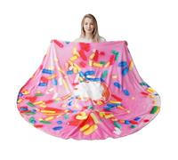BATTILO HOME 59 Inch Pink Donut Flannel Round Funny Blanket for Adults and Kids, Novelty Gift for Crib, Sofa, Outdoors