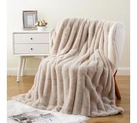 BATTILO HOME Beige Faux Rabbit Fur Throw Blanket, Super Soft Fuzzy Cozy Rabbit Fluffy Fur Blanket, Luxury Warm Thick Large Plush Bubble Blankets for Bed Sofa Couch Home Decor, 150x200cm