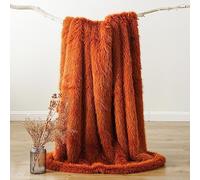 BATTILO HOME Burnt Orange Faux Fur Throw Blanket Luxury Plush Fluffy Fur Blanket Throw Super Soft Fuzzy Warm Cozy Orange Fur Throws for Sofa Bed Armchair Home Fall Decor, 125 x 150cm