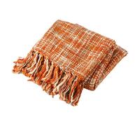 BATTILO HOME Burnt Orange Sofa Throw Bohemian Knitted Blanket 127x152cm | Couch Cover Decorative Fall Blankets with Fringe, Rust Throws for Armchairs Bed, Halloween Home Decor