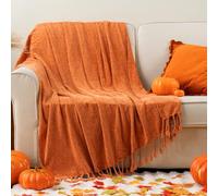 BATTILO HOME Burnt Orange Throw Blanket for Bed Chair Couch Settees, Chenille Orange Sofa Throws with Tassels, Halloween Autumn Fall Decor Throw Blanket Terracotta 130×150cm