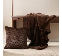 BATTILO HOME Faux Fur Throw Blanket Chocolate Brown Pillow Cover Set, 127x152cm Fuzzy Warm Fluffy Blanket Throw with 1 Fur Pillowcase 45x45cm, Luxury Faux Rabbit Fur Throws for Sofas Beds Armchairs