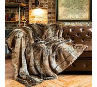 BATTILO HOME Luxury Brown Faux Fur Blanket Thick Warm Elegant Cozy Fuzzy Throw for Couch, Bed, Sofa Fluffy Blankets Decorative Reversible to Plush Velvet, 50"x60"