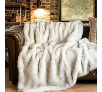 BATTILO HOME Luxury Ivory White Faux Fur Throw Blanket for Bed, Extra Large Super Soft Fluffy Cozy Fall Thick Warm Fox Fur Throw Blankets for Couch, Bed Reversible to Plush Velvet (60"x80")