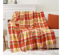 BATTILO HOME Orange Red Plaid Throw Blanket, 127x152cm Tartan Check Chair Sofa Settee Throws Bed Couch Cover Blanket, Farmhouse Checkered Decor Throw Fall Decorative Throw Blanket with Tassels