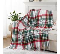 BATTILO HOME White Green Plaid Throw Blanket for Couch Bed, Decorative Red Green Sofa Throws, Buffalo Checkered Plaid Blankets Farmhouse Style for All Seasons, 127x152cm