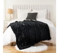 Battilo Luxury Faux Rabbit Fur Throw Blanket Black, 150x200cm Super Soft Thick Fur Throws for Sofa Large Fluffy Bubble Blanket Throw, Fuzzy Warm Cozy Reversible Mink Blanket for Bed Couch Home Decor