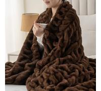 Battilo Luxury Faux Rabbit Fur Throw Blanket Chocolate Brown, 150x200cm Super Soft Thick Fur Throws for Sofa Large Fluffy Bubble Blanket, Fuzzy Warm Reversible Mink Blanket for Bed Couch Home Decor