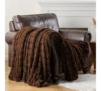 Battilo Luxury Faux Rabbit Fur Throw Blanket Chocolate Brown, Thick Warm Fuzzy Fluffy Fur Throws for Sofa, Super Soft Plush Bubble Blankets Reversible Mink Blanket for Bed Couch Home Decor, 125x150cm