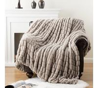 Battilo Luxury Faux Rabbit Fur Throw Blanket with Dark Grey Tipped, Thick Warm Fuzzy Fluffy Fur Throws for Sofa, Super Soft Plush Bubble Blankets Reversible Mink Blanket for Bed Couch, 125x150cm