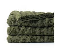 Battilo Olive Green Throw Blanket for Sofa Chenille Knitted Throw 130x170cm | Soft Chunky Cable Knit Blanket Throw, Decorative Olive Green Blankets for Bed Couch Living Room