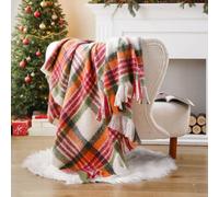 Battilo Plaid Throw Blanket for Couch Bed, Soft Mohair Tartan Plaid Blanket, Farmhouse Style Checkered Pattern, Christmas Red Throw Blanktets for Home Decor(125x150cm)