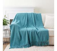 Battilo Teal Throw Blanket for Sofa Couch Bed Chair, Knitted Herringbone Throws 127cmx152cm, Super Soft Decorative Teal Blankets, Warm Cozy Teal Blue Sofa Throw