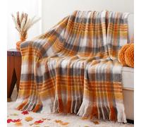 Battilo Yellow Plaid Throw Blanket for Couch Bed, Farmhouse Mohair Plaid Blankets, Soft Cashmere Checkered Pattern, Spring Throw Blankets for Home Decor(125x150cm)