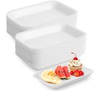 BATTIPAW 100 Pcs Crafts Foam Trays, White Foam Supermarket Poultry Meat Fruit Trays, BBQ Grill Roast Food Plates, Rectangle DIY Craft Painting Trays for Printmaking DIY Handicraft (8.3×4.3×0.6in)