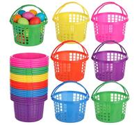 BATTIPAW 24Pcs Easter Baskets Bulk,Small Easter Basket with Handles,Colorful Plastic Easter Egg Baskets for Kids,Reusable Candy Present Bins for Party Decor,Spring Celebration Crafts Supplies