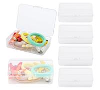 BATTIPAW 6PCS Hair Tie Organizer, Transparent Mini Storage Box, Rectangle Clear Plastic Storage Container, Portable Small Items Holder with Lid for Home, Offices, Business Trips, Travels (6PCS)