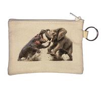 Battle Between Elephant and Hippopotamus Key Chain Coin Purse Beige