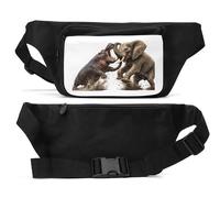 Battle Between Elephant and Hippopotamus Unisex Waist Bag Black