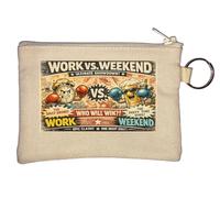 Battle Between Work and Weekend Fun Key Chain Coin Purse Beige