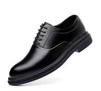 Battle Men Men’s 3-Inch Elevator Leather Oxford Shoes, Black Leather Height Increase Dress Formal That Make You Taller 3 Inches., Black, 8 UK