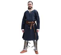 Battle-Merchant Albrecht - Men’s Medieval Long Sleeved Tunic with Trim - Viking LARP Costume - Cotton - Dark Blue - X-Large