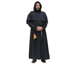 Battle-Merchant Benedikt - Monk’s Habit with Hood and Cord - Medieval Costume, LARP - Black - L/XL
