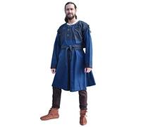 Battle-Merchant Bent - Medieval Tunic with Removable Sleeves - LARP Viking Costume - Cotton - Blue/Dark Blue - Medium