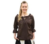 Battle-Merchant - Ladies Medieval Blouse Birga - ¾ Sleeves - Cotton Clothing for Women - Brown - S