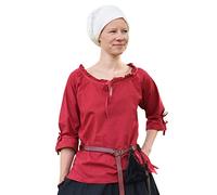 Battle-Merchant - Ladies Medieval Blouse Birga - ¾ Sleeves - Cotton Clothing for Women - Red - M