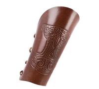 Battle-Merchant leather arm warmer with embossed Thor's hammer, brown antique arm protector LARP Medieval Viking., brown, Paar