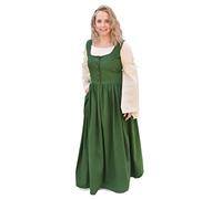 Battle-Merchant Lene Sleeveless Medieval Dress for Women | Strappy Dress Farmers Dress Overdress Bodice | Cotton | Brown/Red/Green | S/M/L/XL/XXL, Green, S