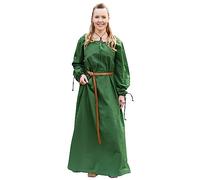 Battle-Merchant - Medieval Ana Women's Viking Costume Long Sleeve Floor Length Cotton LARP Garment White Red Blue Natural, Green, M