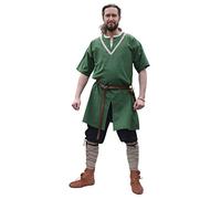 Battle-Merchant - Medieval Tunic Ailrik - Cotton Short Sleeve Shirt with Braids - Viking - LARP - Green - XXL