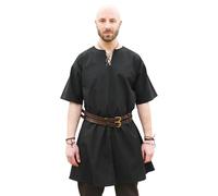 Battle-Merchant - Medieval Tunic Jasper for Men - Short Sleeve Viking Shirt - LARP (Black, L)