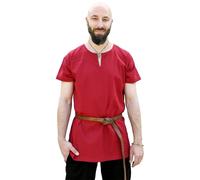 Battle-Merchant Medieval Tunic Sigmund - Short Sleeve Tunic for Men - LARP Knight Shirt Warrior Fancy Dress - Viking, red, L