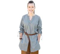 Battle-Merchant - Medieval Tunic Ylva for Women, Fitted Early Medieval Shirt, Shield Maid Outfit, LARP, Viking, Pirate, Costume, blue grey, L