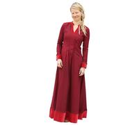 Battle-Merchant Meira Long Medieval Dress with Velvet Details - Fantasy Dress for Women - Gown Costume LARP, wine red, L