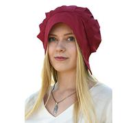 Battle-Merchant Pleated Medieval Coif for Women - Bonnet - Medieval Headwear - Red