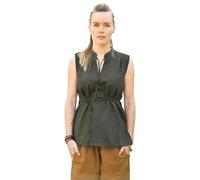 Battle-Merchant - Sleeveless Medieval Blouse Levke - Shirt with Lacing - Shield Maid Outfit - LARP, Viking, Pirate - Olive Green - S