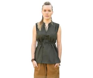 Battle-Merchant - Sleeveless Medieval Blouse Levke - Shirt with Lacing - Shield Maid Outfit - LARP, Viking, Pirate - Olive Green - S