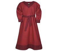Battle-Merchant Solveig - Girls Medieval Viking Dress with Belt - Blue Red - 110-164 (4-16 Years)