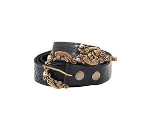 Battle-Merchant Strong Leather Belt with Embossed Celtic Pattern Approx. 177 cm Long Viking LARP Belt LARP Medieval, black, One Size